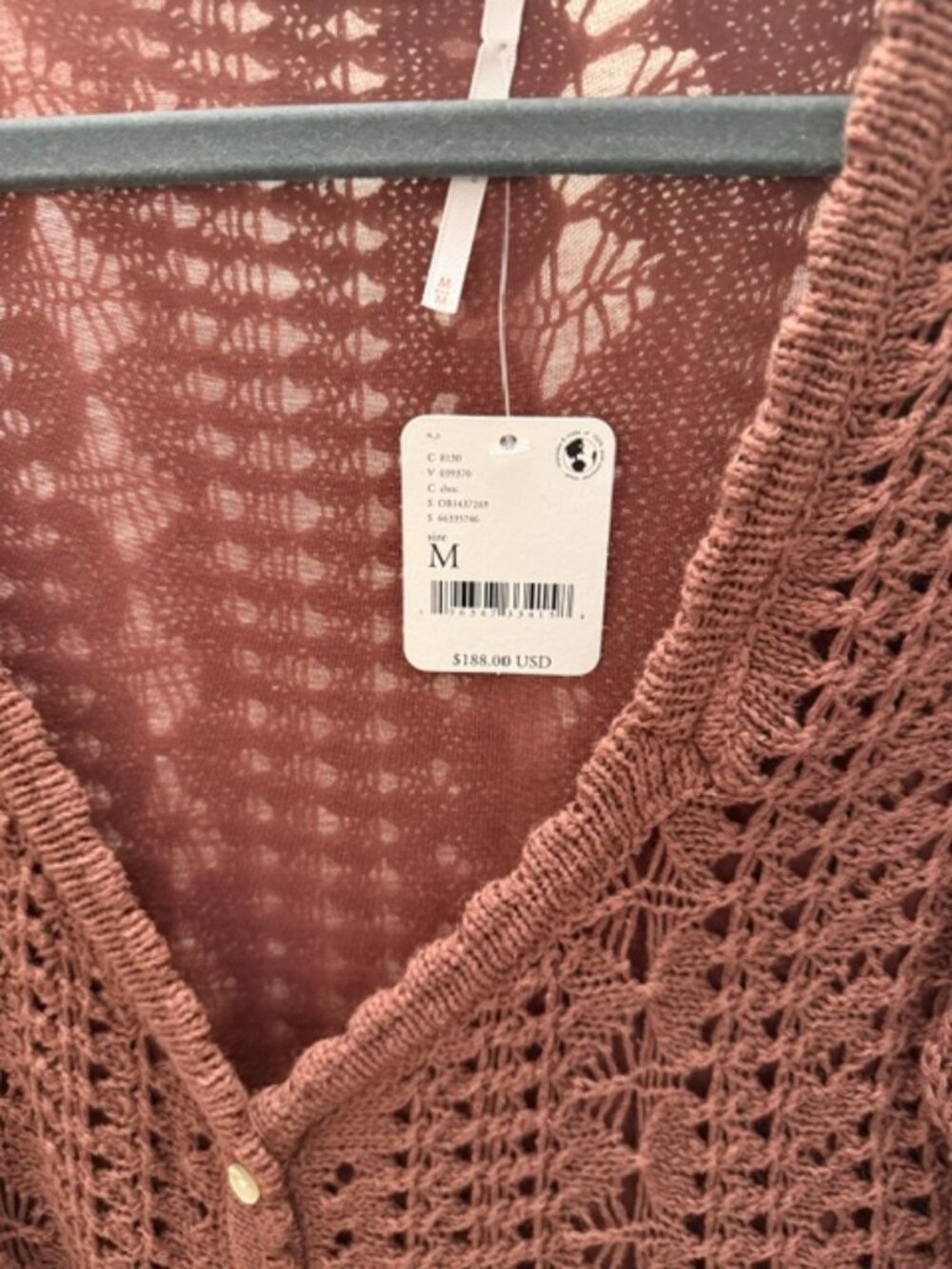 Free People Crochet Knit Bell Sleeve Mini Dress Size M Boho Mauve Brown - Picture 3 of 4